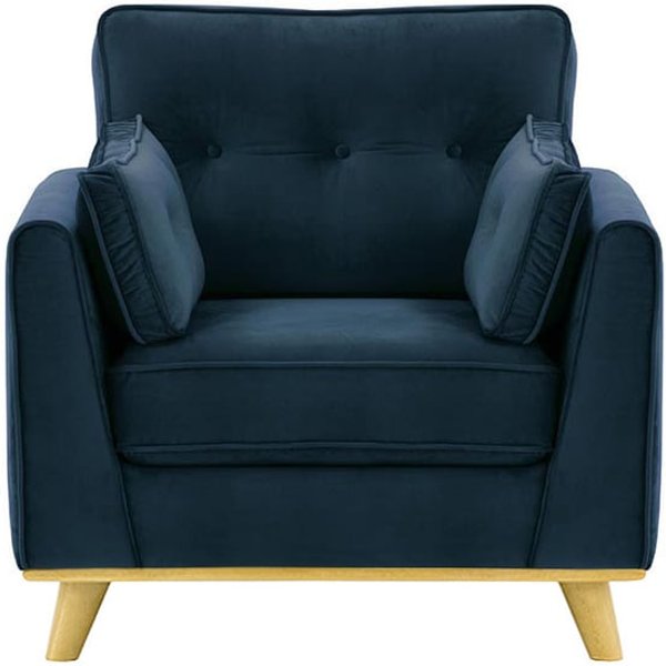 Fauteuil Farrow, bleu - Velluto 11, Couleur des pieds: Chêne clair