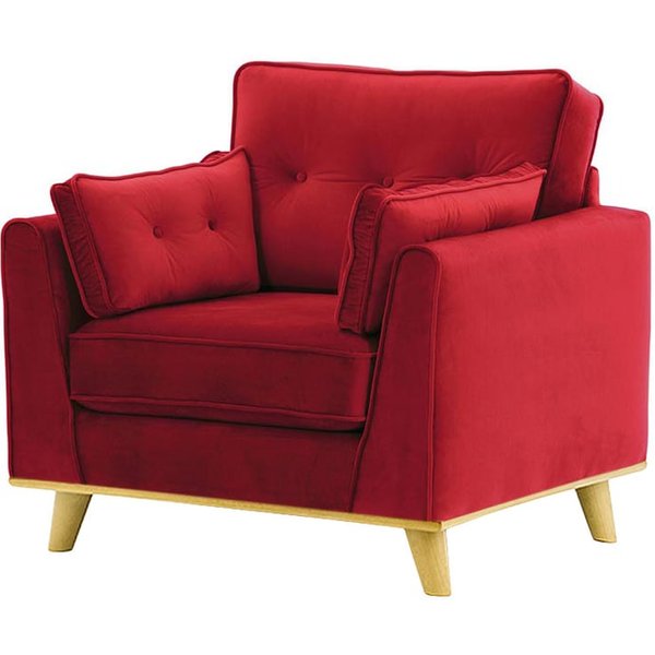 Fauteuil Farrow, rouge - Velluto 7, Couleur des pieds: Chêne clair