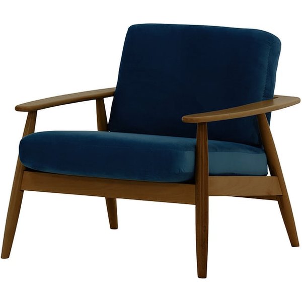 Fauteuil Demure, bleu - Velluto 11, Couleur des pieds: Chêne foncé