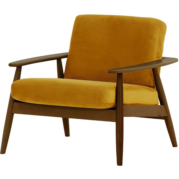 Fauteuil Demure, moutarde - Velluto 8, Couleur des pieds: Chêne foncé