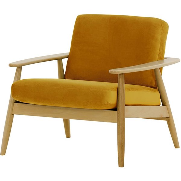 Fauteuil Demure, moutarde - Velluto 8, Couleur des pieds: Chêne clair