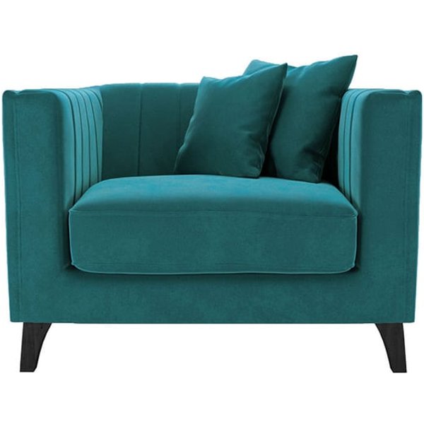 Fauteuil Barra, Velluto 36 - Bleu paon, Couleur des pieds: Noir