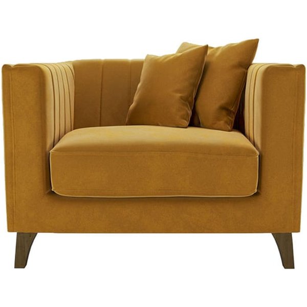 Fauteuil Barra, moutarde - Velluto 8, Couleur des pieds: Chêne foncé