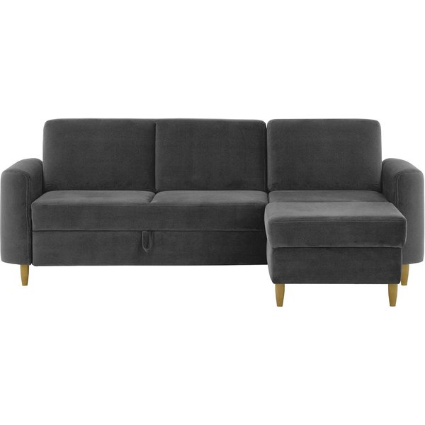 Canapé d’angle Elegance avec fonction lit et coffre de rangement, graphite - Velluto 19