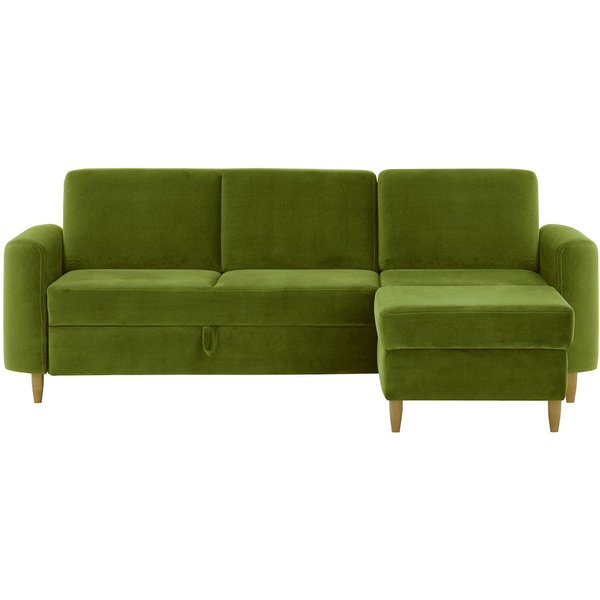 Canapé d’angle Elegance avec fonction lit et coffre de rangement, Velluto 36 - Bleu paon