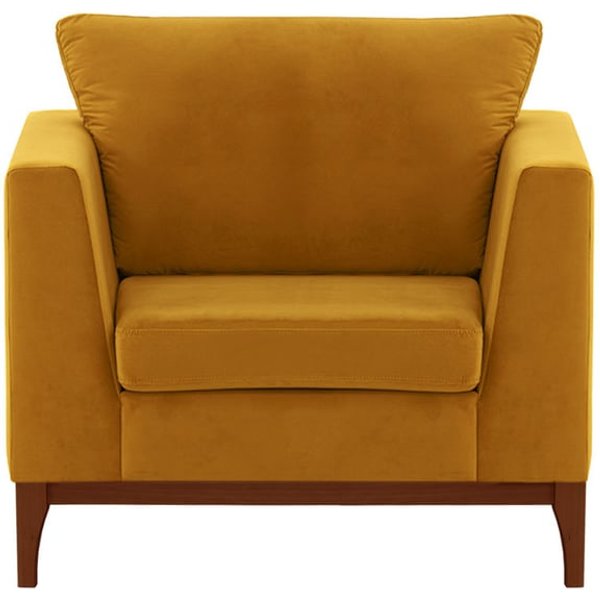 Fauteuil Gosena Wood, moutarde - Velluto 8, Couleur des pieds: Chêne foncé
