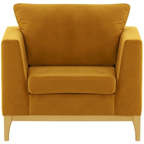 Fauteuil Gosena Wood, moutarde - Velluto 8, Couleur des pieds: Chêne clair