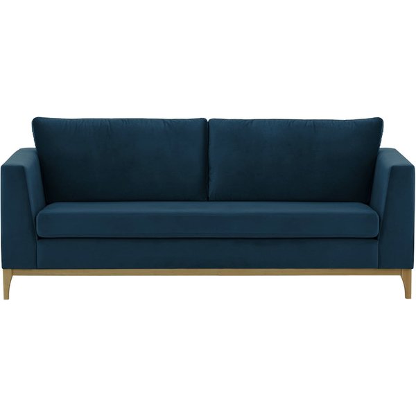 Canapé trois places Gosena Wood, bleu - Velluto 11, Couleur des pieds: Noir wax