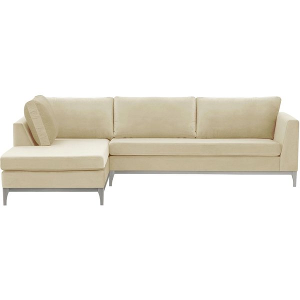 Canapé d’angle gauche Gosena Wood, beige clair - Velluto 2, Couleur des pieds: Blanc