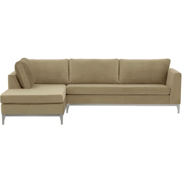 Canapé d’angle gauche Gosena Wood, beige - Velluto 3, Couleur des pieds: Blanc