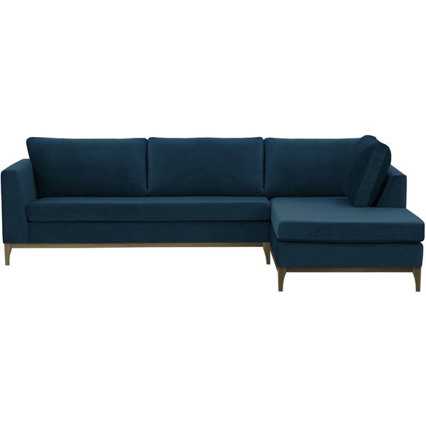 Canapé d’angle droit Gosena Wood, bleu - Velluto 11, Couleur des pieds: Noir wax