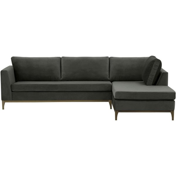Canapé d’angle droit Gosena Wood, graphite - Velluto 19, Couleur des pieds: Noir wax