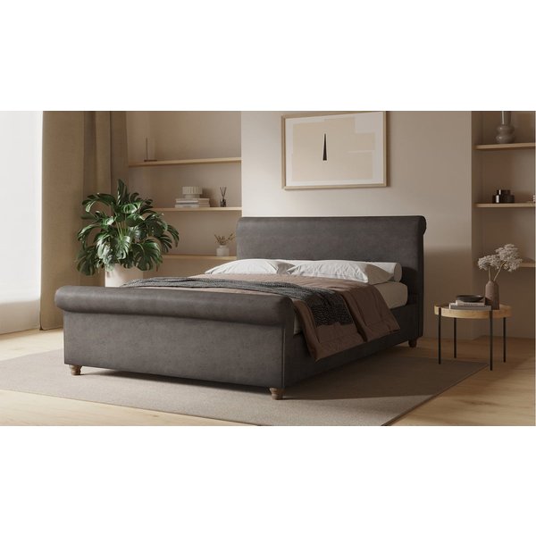 Lit rembourré Eirene 160×200 avec coffre, Monza nutmeg - brun, Couleur des pieds: Chêne foncé