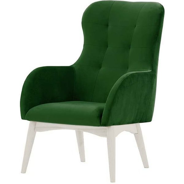 Fauteuil à oreilles Hollis, vert foncé - Velluto 10, Couleur des pieds: Blanc