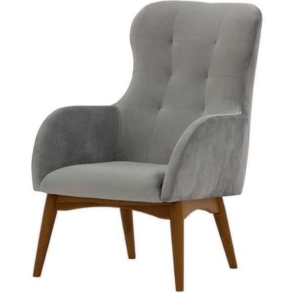 Fauteuil à oreilles Hollis, gris clair - Velluto 15, Couleur des pieds: Chêne foncé