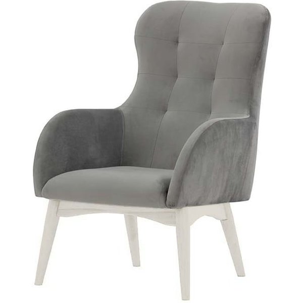 Fauteuil à oreilles Hollis, gris clair - Velluto 15, Couleur des pieds: Blanc