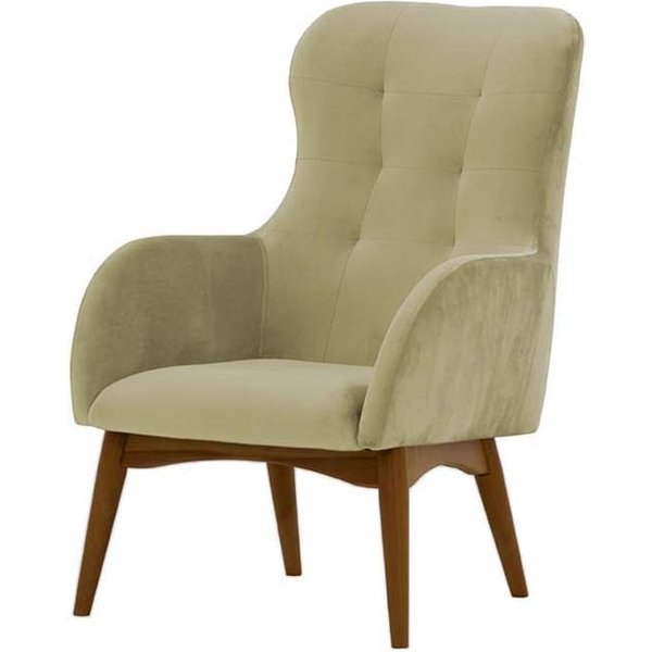 Fauteuil à oreilles Hollis, beige - Velluto 3, Couleur des pieds: Chêne foncé