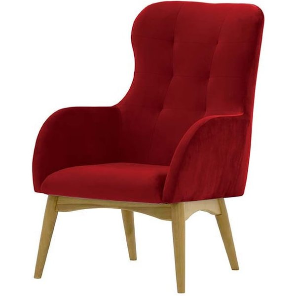 Fauteuil à oreilles Hollis, rouge - Velluto 7, Couleur des pieds: Chêne clair