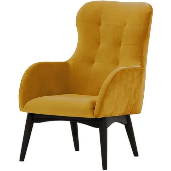 Fauteuil à oreilles Hollis, moutarde - Velluto 8, Couleur des pieds: Noir