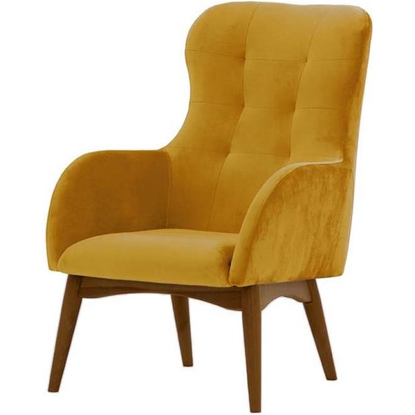 Fauteuil à oreilles Hollis, moutarde - Velluto 8, Couleur des pieds: Chêne foncé