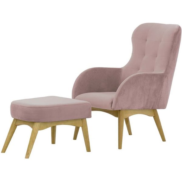 Fauteuil à oreilles avec repose-pied Hollis, lila/rose - Velluto 14, Couleur des pieds: Chêne clair