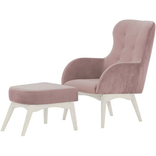 Fauteuil à oreilles avec repose-pied Hollis, lila/rose - Velluto 14, Couleur des pieds: Blanc