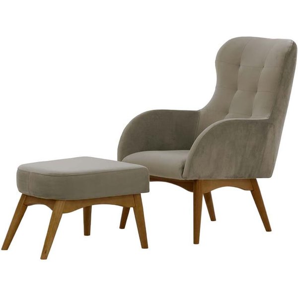 Fauteuil à oreilles avec repose-pied Hollis, gris éléphant - Velluto 17, Couleur des pieds: Chêne foncé