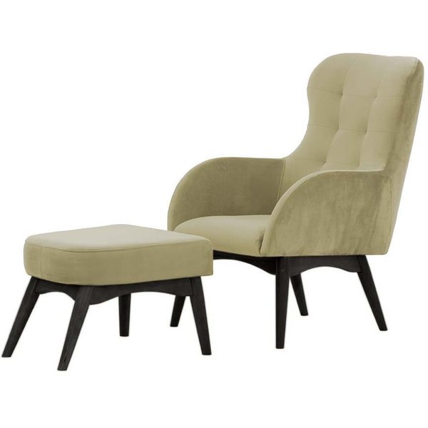 Fauteuil à oreilles avec repose-pied Hollis, beige - Velluto 3, Couleur des pieds: Noir