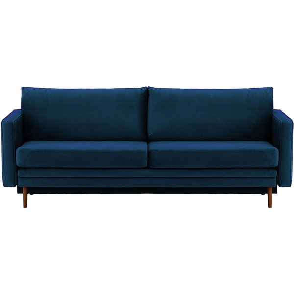 Canapé Lioni avec fonction lit avec coffre de rangement, bleu - Velluto 11, Couleur des pieds: Chêne foncé