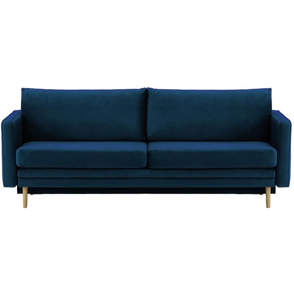 Canapé Lioni avec fonction lit avec coffre de rangement, bleu - Velluto 11, Couleur des pieds: Noir wax