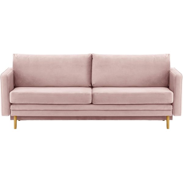 Canapé Lioni avec fonction lit avec coffre de rangement, lila/rose - Velluto 14, Couleur des pieds: Chêne clair
