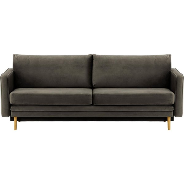 Canapé Lioni avec fonction lit avec coffre de rangement, graphite - Velluto 19, Couleur des pieds: Chêne clair