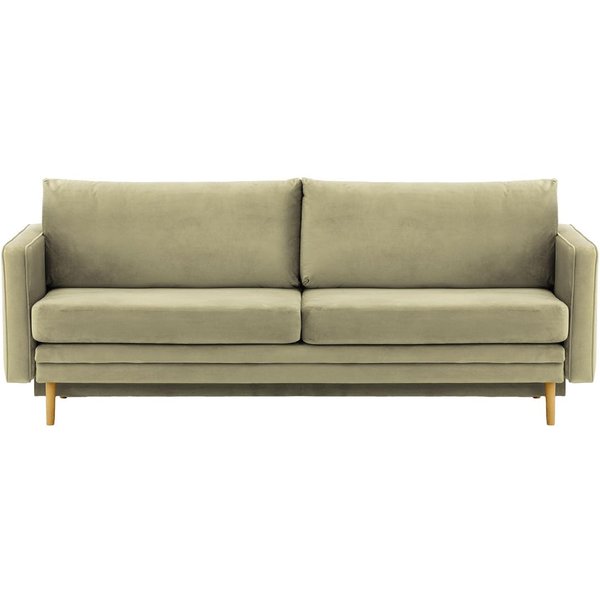 Canapé Lioni avec fonction lit avec coffre de rangement, beige - Velluto 3, Couleur des pieds: Chêne clair