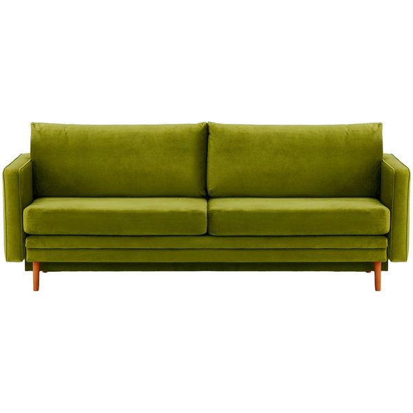 Canapé Lioni avec fonction lit avec coffre de rangement, olive - Velluto 9, Couleur des pieds: aveo