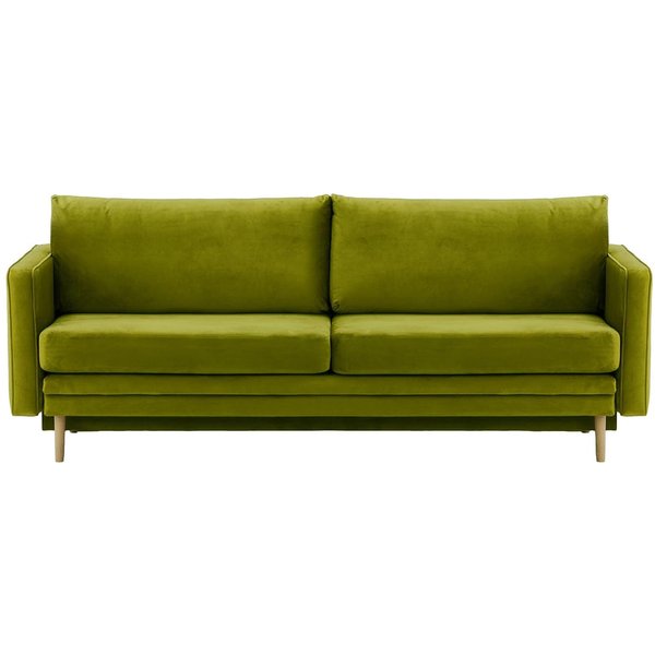 Canapé Lioni avec fonction lit avec coffre de rangement, olive - Velluto 9, Couleur des pieds: Noir wax