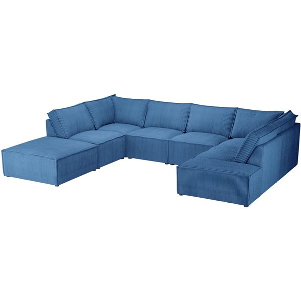Charles - Grand canapé d’angle modulaire U, Poso 5 - bleu