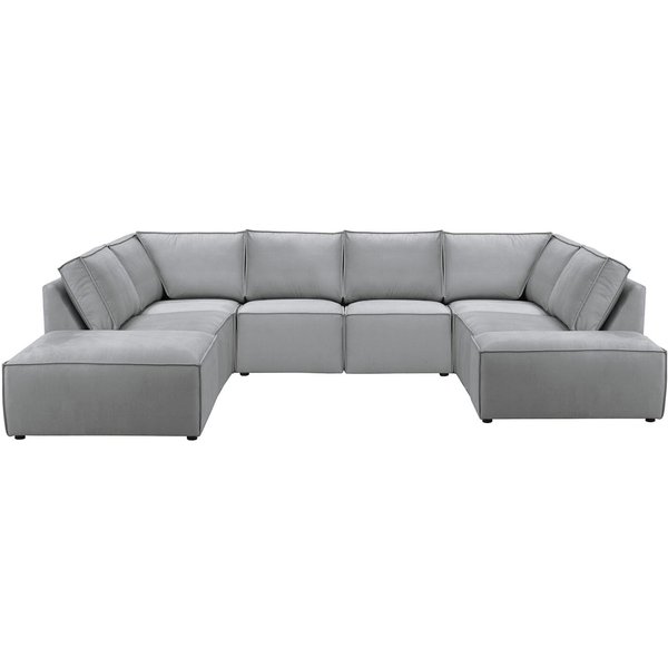 Charles - Grand canapé d’angle modulaire U, gris/marron - Fancy 96