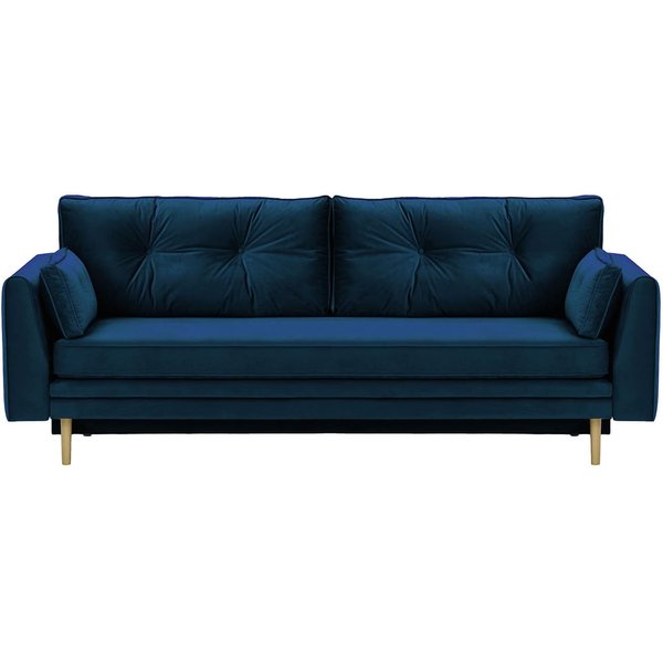 Canapé convertible avec coffre de rangement Magnus, bleu - Velluto 11, Couleur des pieds: Noir wax