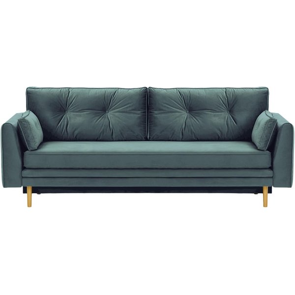 Canapé convertible avec coffre de rangement Magnus, bleu - Velluto 12, Couleur des pieds: Chêne clair