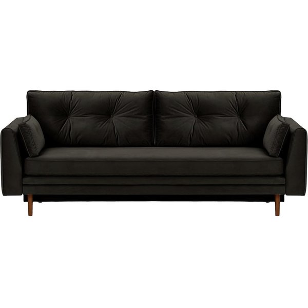 Canapé convertible avec coffre de rangement Magnus, noir - Velluto 20, Couleur des pieds: Chêne foncé