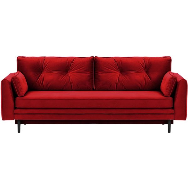 Canapé convertible avec coffre de rangement Magnus, rouge - Velluto 7, Couleur des pieds: Noir