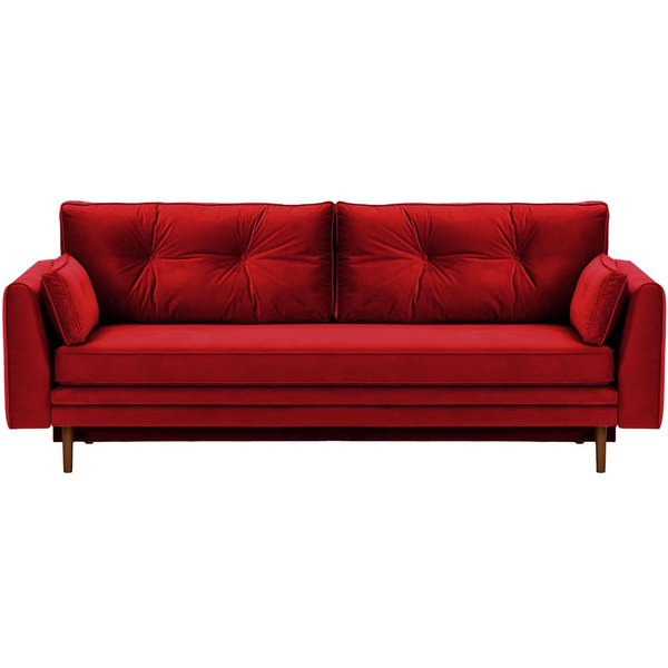 Canapé convertible avec coffre de rangement Magnus, rouge - Velluto 7, Couleur des pieds: Chêne foncé