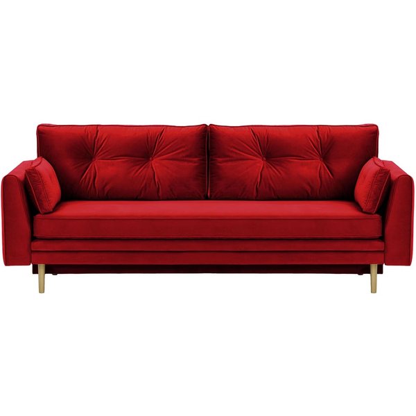 Canapé convertible avec coffre de rangement Magnus, rouge - Velluto 7, Couleur des pieds: Noir wax