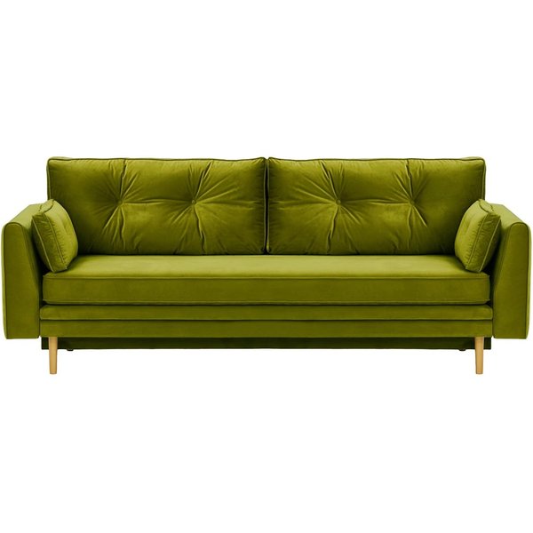 Canapé convertible avec coffre de rangement Magnus, olive - Velluto 9, Couleur des pieds: Chêne clair