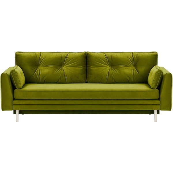 Canapé convertible avec coffre de rangement Magnus, olive - Velluto 9, Couleur des pieds: Blanc