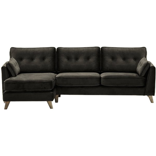 Canapé d’angle gauche Magnus, noir - Velluto 20, Couleur des pieds: Noir wax