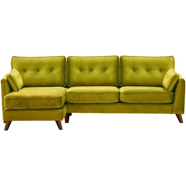 Canapé d’angle gauche Magnus, olive - Velluto 9, Couleur des pieds: Chêne foncé