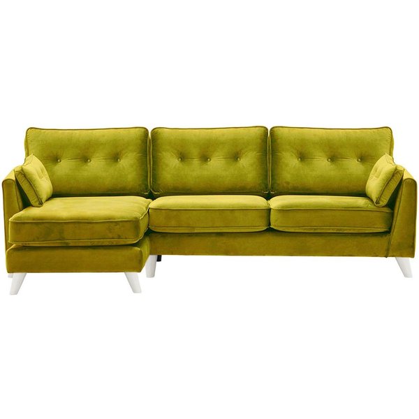 Canapé d’angle gauche Magnus, olive - Velluto 9, Couleur des pieds: Blanc
