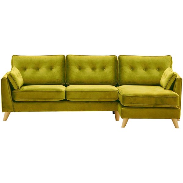 Canapé d’angle droit Magnus, olive - Velluto 9, Couleur des pieds: Chêne clair
