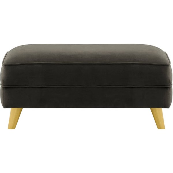 Pouf Magnus, noir - Velluto 20, Couleur des pieds: Chêne clair